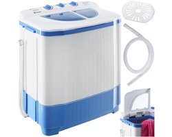 tectake® Mini Wasmachine - Kleine Wasmachine met Dubbele Trommel - Camping Wasmachine - Miniwasmachine met Centrifuge - Was-Droogcombinatie - 4,5kg Wassen, 3,5kg Drogen - Zuinig en Stil - Inclusief Aansluitslang