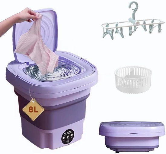 Opvouwbare Mini Wasmachine Compact Energiezuinig 8L Capaciteit met 3 Tijdsinstellingen Draagbare Wasmachine voor Studenten Camping Appartementen Babykleding Handdoeken Ondergoed