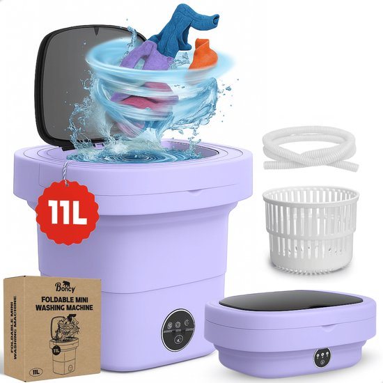 Boncy® Premium Mini Wasmachine met centrifuge - 11L Paars - Compacte Opvouwbare Miniwasmachine - Kleine Wasmachine Opvouwbaar - Ideaal voor Camping Apartement Kamer of Reizen - 4 kg +