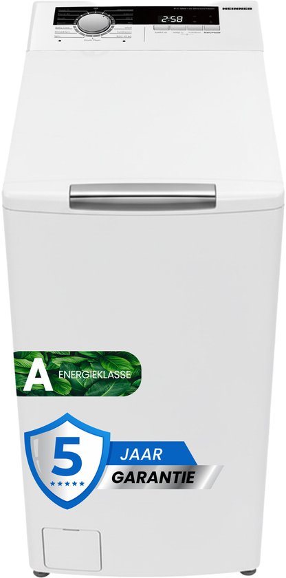 Heinner HWM-TL8013IVA++ Bovenlader Wasmachine 8 kg – 1300 tpm – Inverter Motor – Energieklasse A – 15 Programma’s met 15-minuten Snelprogramma – Trommelreiniging – Wit – 5 Jaar Garantie
