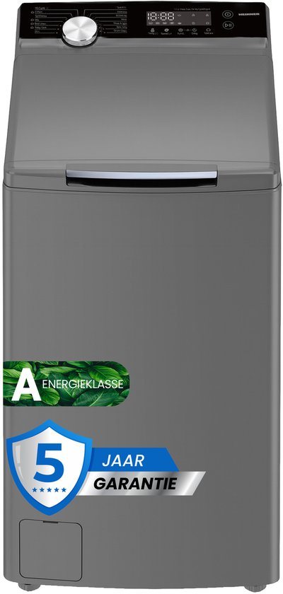 Heinner HWM-TL8013IVKSA++ Bovenlader Wasmachine 8 kg – 1300 tpm – Inverter Motor – Energieklasse A – 15 Programma’s met Trommelreiniging – Kinderslot – Zilver – 5 Jaar Garantie
