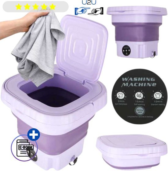 Mini Wasmachine met Centrifuge 8L Paars - Opvouwbare Wasmachine - Kleine Wasmachine - Camping Wasmachine - Wasmachine Draagbaar - Met Ebook